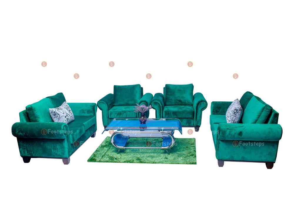 7 Seater Sofa Set Green Velvet | Sofa Sets for Sale in Kampala Uganda. Other Furniture Services: Bedroom Furniture, Hotel Furniture, Home Furniture, Office Furniture in Uganda, Furniture Shop in Kampala Uganda. Footsteps Furniture Company Uganda, Ugabox