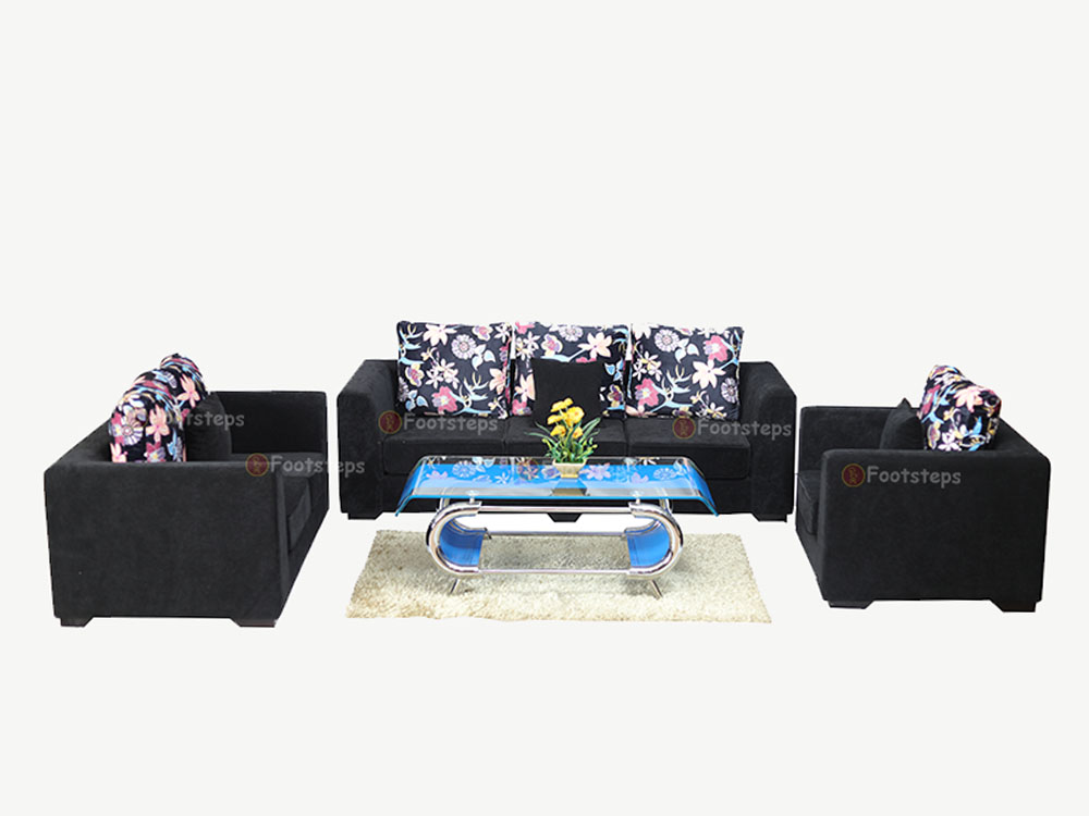 Black Floral Fabric Sofa Set | Sofa Sets for Sale in Kampala Uganda. Other Furniture Services: Bedroom Furniture, Hotel Furniture, Home Furniture, Office Furniture in Uganda, Furniture Shop in Kampala Uganda. Footsteps Furniture Company Uganda, Ugabox