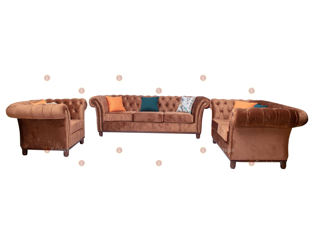 Fabric Chesterfield Sofa Brown | Sofa Sets for Sale in Kampala Uganda. Other Furniture Services: Bedroom Furniture, Hotel Furniture, Home Furniture, Office Furniture in Uganda, Furniture Shop in Kampala Uganda. Footsteps Furniture Company Uganda, Ugabox