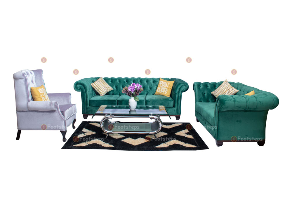 Fabric Chesterfield Sofa Green | Sofa Sets for Sale in Kampala Uganda. Other Furniture Services: Bedroom Furniture, Hotel Furniture, Home Furniture, Office Furniture in Uganda, Furniture Shop in Kampala Uganda. Footsteps Furniture Company Uganda, Ugabox