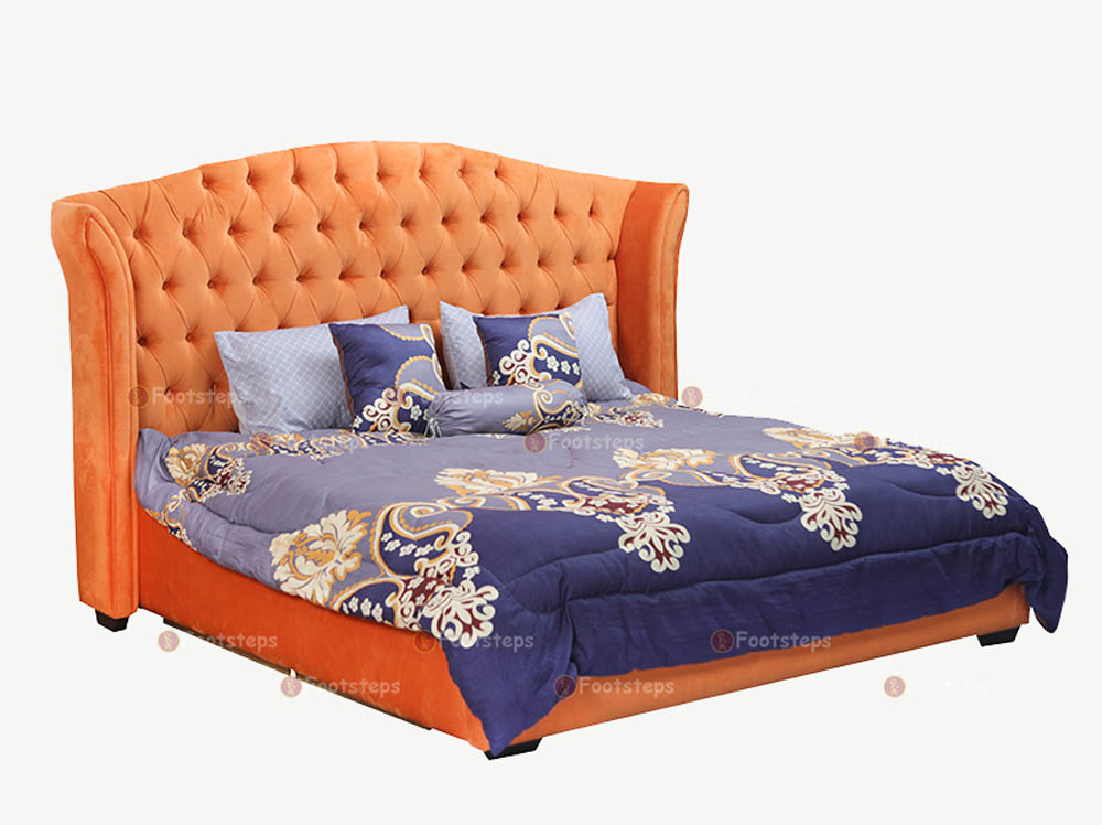 Orange Upholstered Bed for Sale in Kampala Uganda, Bedroom Furniture, Hotel Furniture, Home Furniture, Office Furniture in Uganda, Home Furniture Shop in Kampala Uganda. Footsteps Furniture Company Uganda, Ugabox