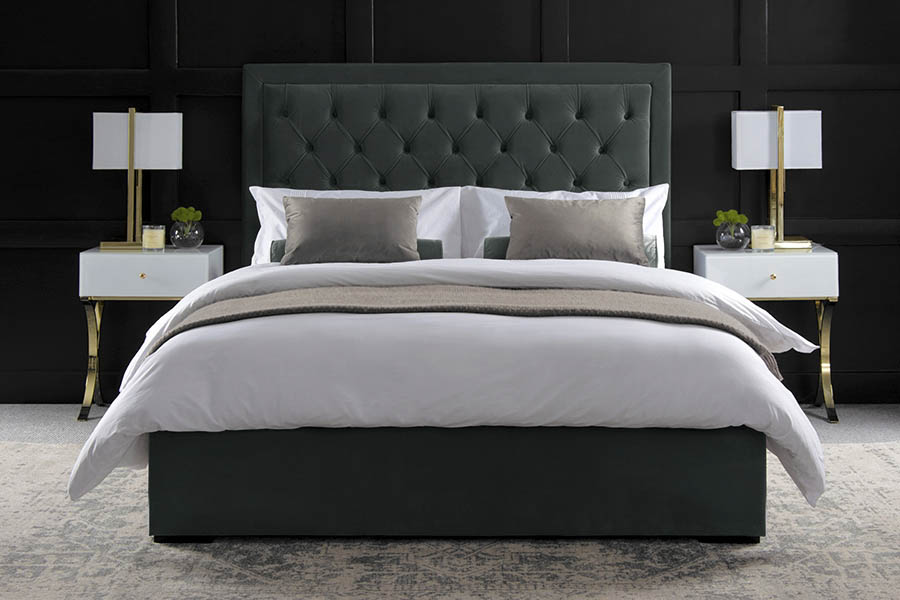 Upholstered Bed Grey-Blue for Sale in Kampala Uganda, Bedroom Furniture, Hotel Furniture, Home Furniture, Office Furniture in Uganda, Home Furniture Shop in Kampala Uganda. Footsteps Furniture Company Uganda, Ugabox