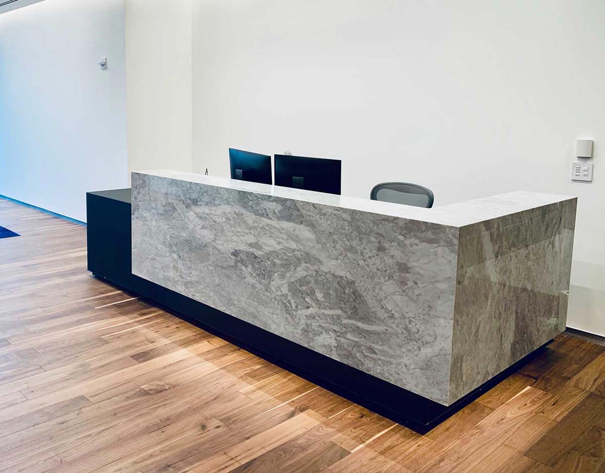Granite/Marble Reception Desk/Counter/Worktop Installation Services in Kampala Uganda. Luxury Hotel And Office Stone Design And Installation Company in Uganda. Stone Design And Build, Installation, Granite/Marble Slabs-Tiles And Flooring Materials Supply in Uganda: Varni Granite, Marble And Terrazzo Uganda, Ugabox