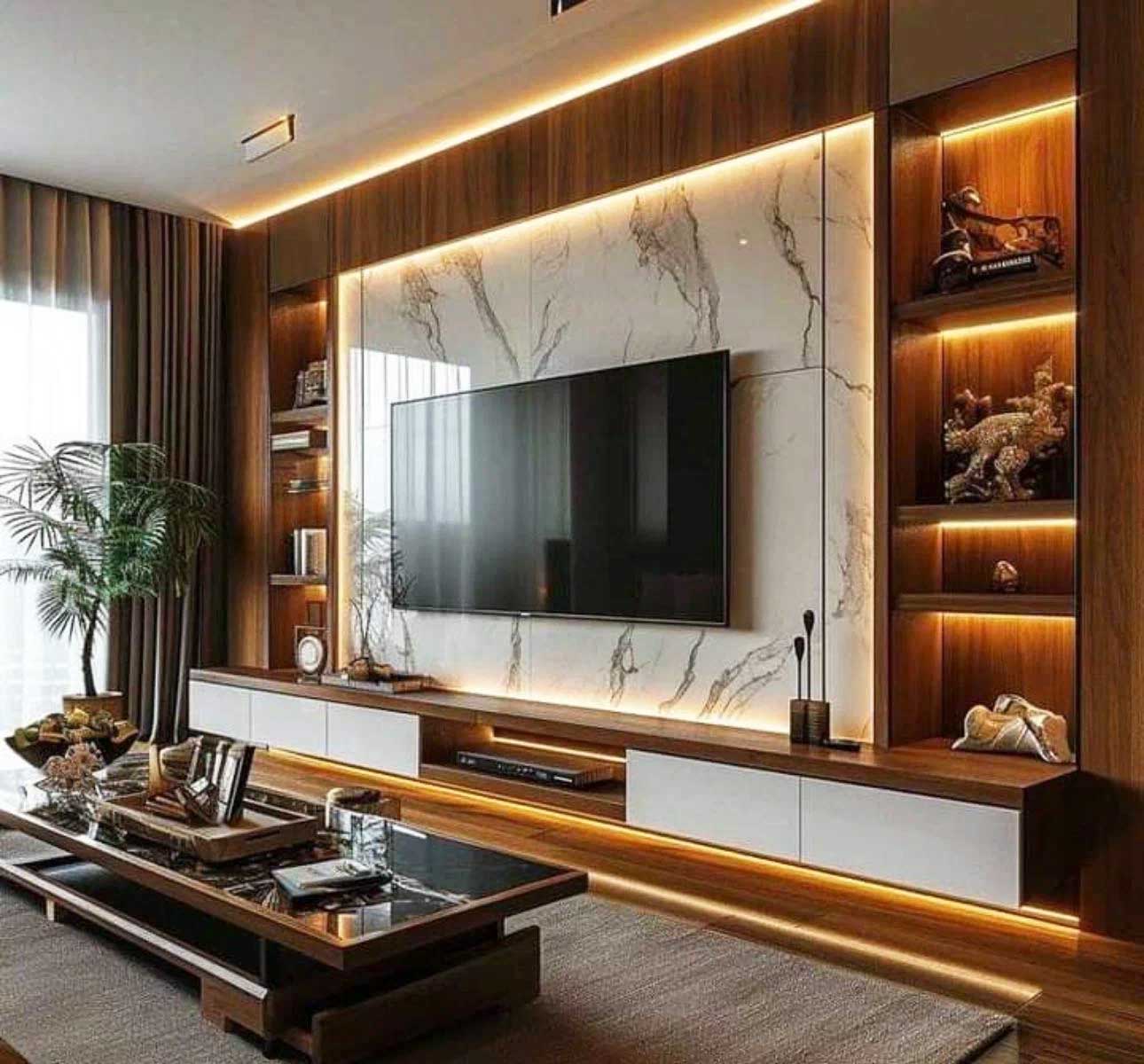 TV unit design in Kampala Uganda. Stylish modern wood TV wall unit installation in Uganda. Trust Interiors Uganda. Leading interior design company in Uganda. Services: Interior design services, installation services, manufacturing of modern stylish furniture products in Uganda, East Africa. ugabox.com