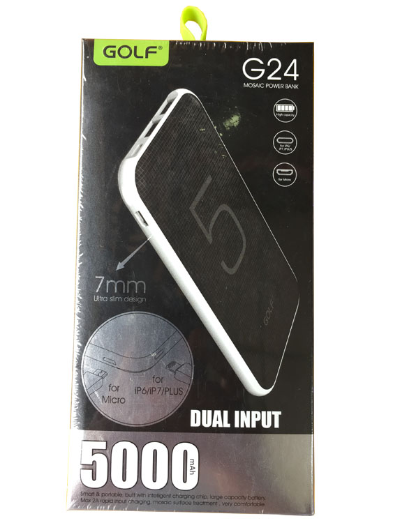 Golf G24 Mosaic Dual Input 5000mAh Power Bank for Sale in Uganda. Power Bank for for Smartphone, Pad, MP3, GPS Devices. Electronics Shop in Kampala Uganda, Ugabox