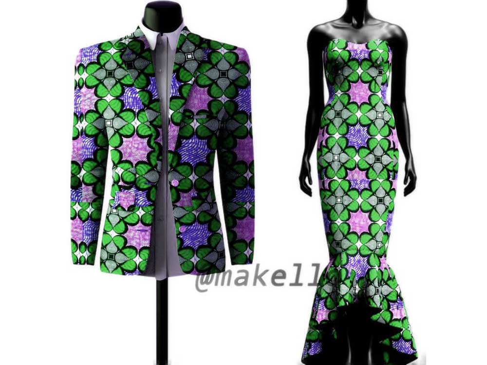 Men's Kitenge Blazer and a Strapless Long Flared Kitenge Dress, African Fashion Uganda, African Wear, African Prints, Kitenge Fashion Uganda, African Stylish Dresses in Uganda, African Design Fashion, At Makello Fashion Shop Kampala Uganda, Ugabox