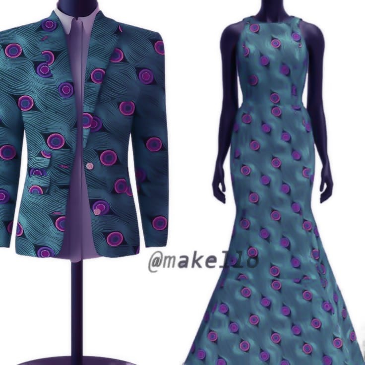 Men's African Blazer and a Flared Long Kitenge Dress, African Fashion Uganda, African Wear, African Prints, Kitenge Fashion Uganda, African Stylish Dresses in Uganda, African Design Fashion, At Makello Fashion Shop Kampala Uganda, Ugabox